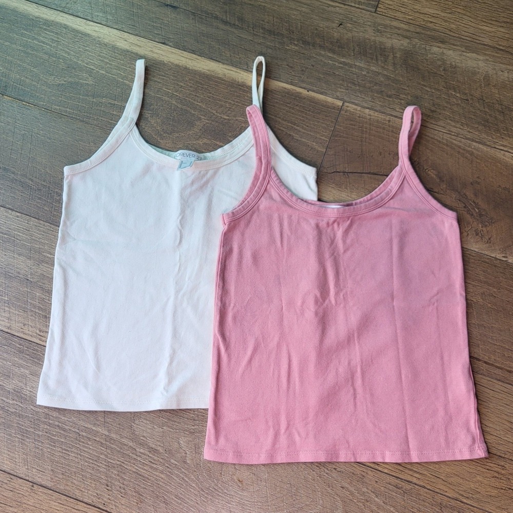 Forever 21 Womens Camisole Tank Top Bundle Pink White Size Medium 2 Pack